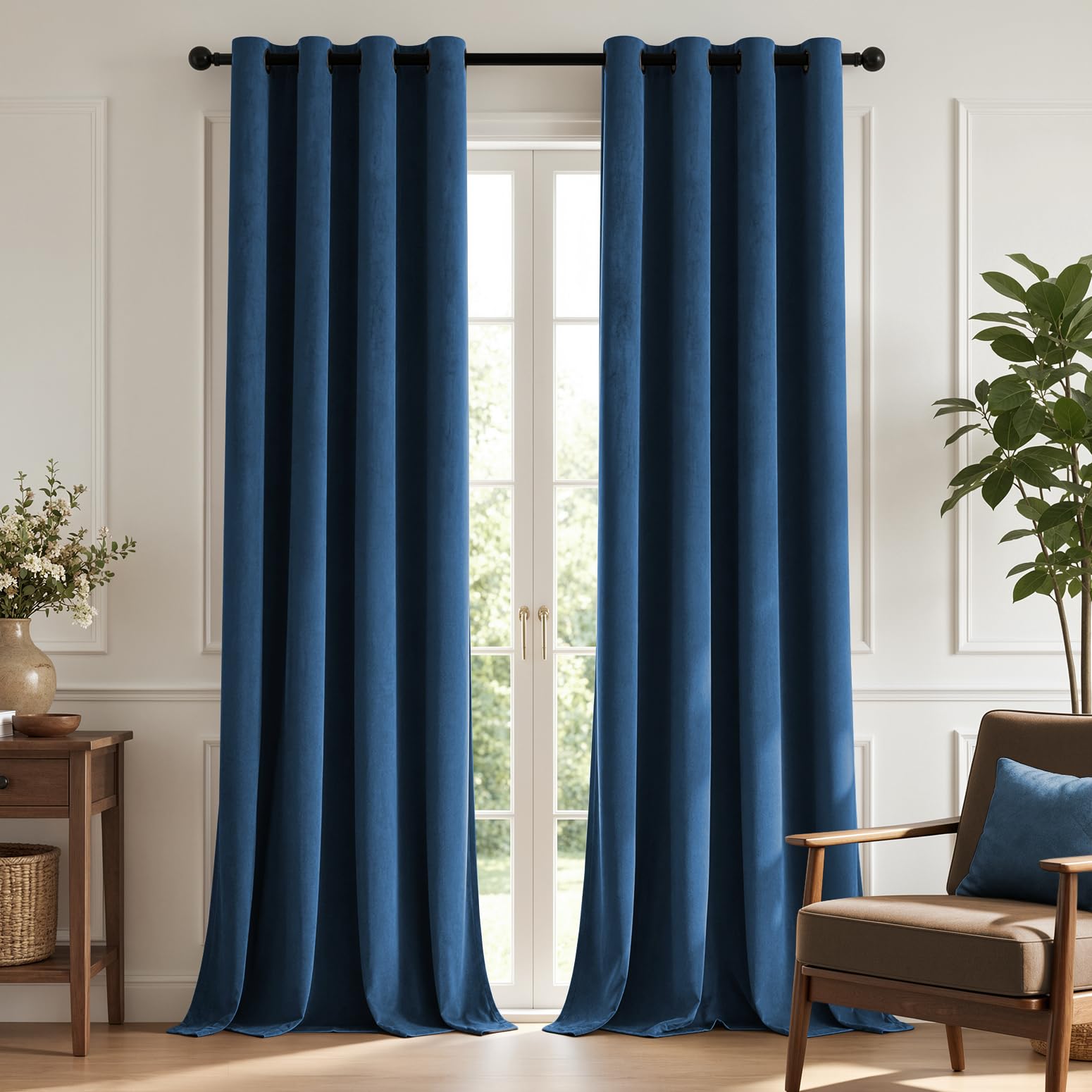 TOPICK Velvet Thermal Blackout Curtains for Bedroom, Navy Blue, W55 xL102