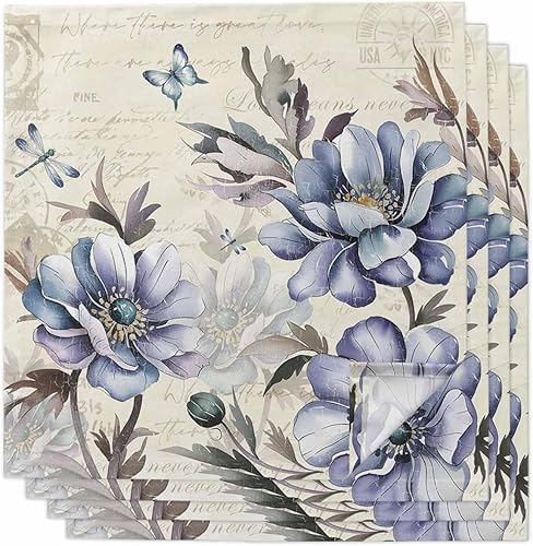 Juego de 4 servilletas de cocina para cena, servilletas rústicas de tela floral, reutilizables, lavables, servilletas de mesa para bodas, cócteles,