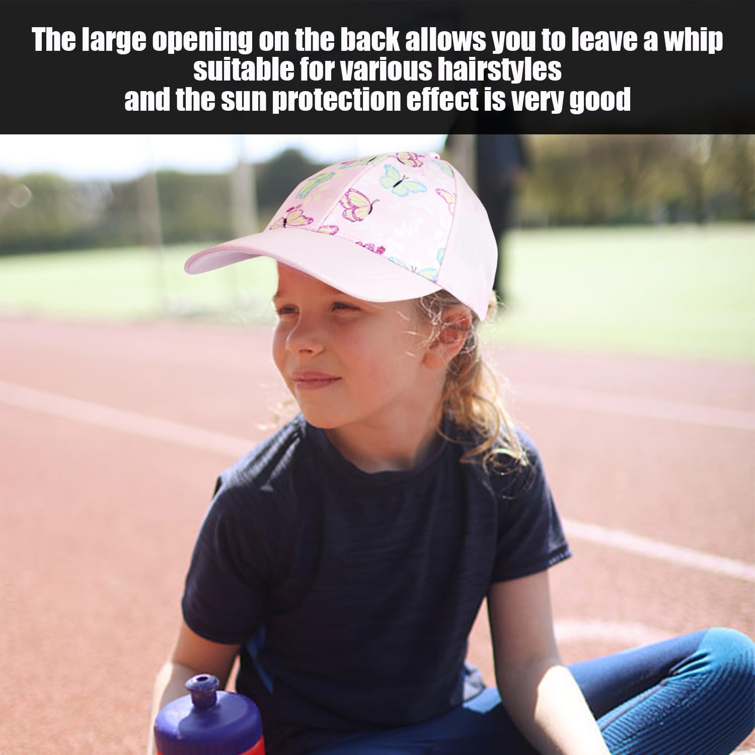 1 Gorra De Béisbol para Niños, 1 Clip para Sombrero, Sombrero De Cola De Caballo para Niñas, Sombrero para El Sol De ala Ancha, Sombrero con Visera con Estampado De Mariposas