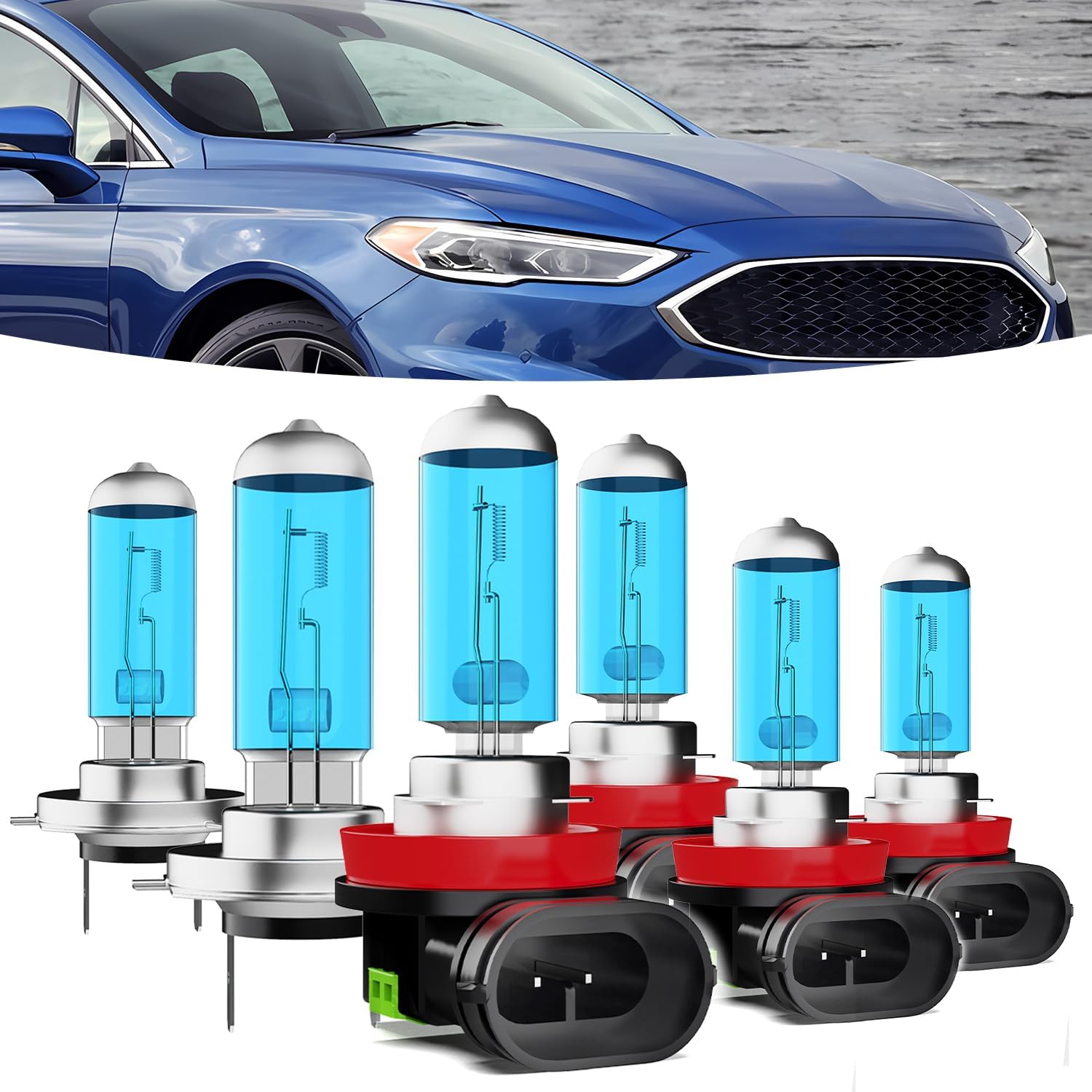 Headlights Fit For Ford Fusion 2006-2018 Halogen Headlight Bulbs,H7 High Beam+ H11/H8/H9 Low Beam+ h11 Fog Light Combo,Plug And Play,Pack of 6 (Ford Fusion 2006-2018)