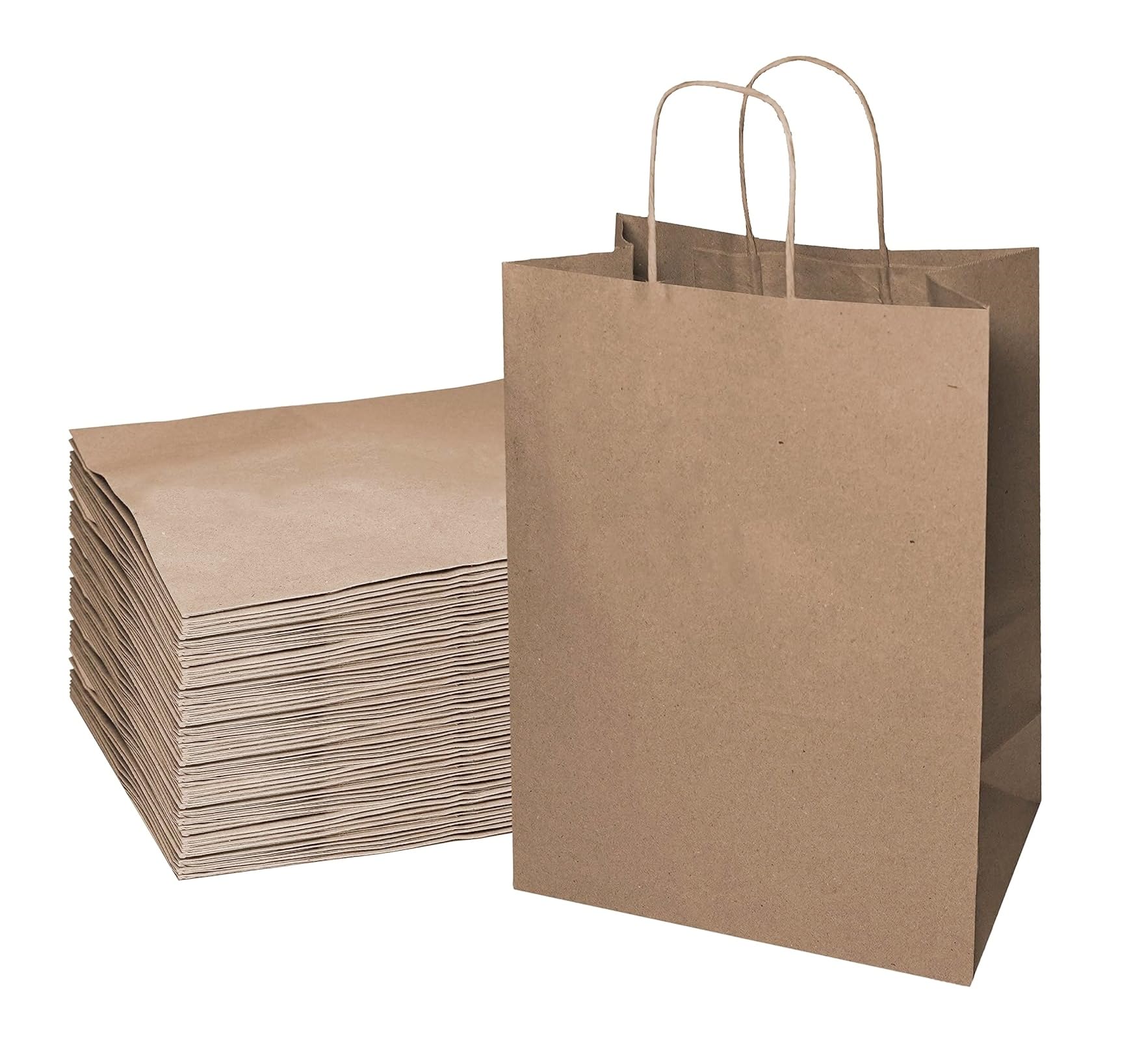 M7 Packaging Lot de 250 grands sacs en papier kraft marron avec poignée torsadée 28 x 30 cm Idéal pour cadeaux, plats à emporter, fêtes, magasins, dragées, mariages