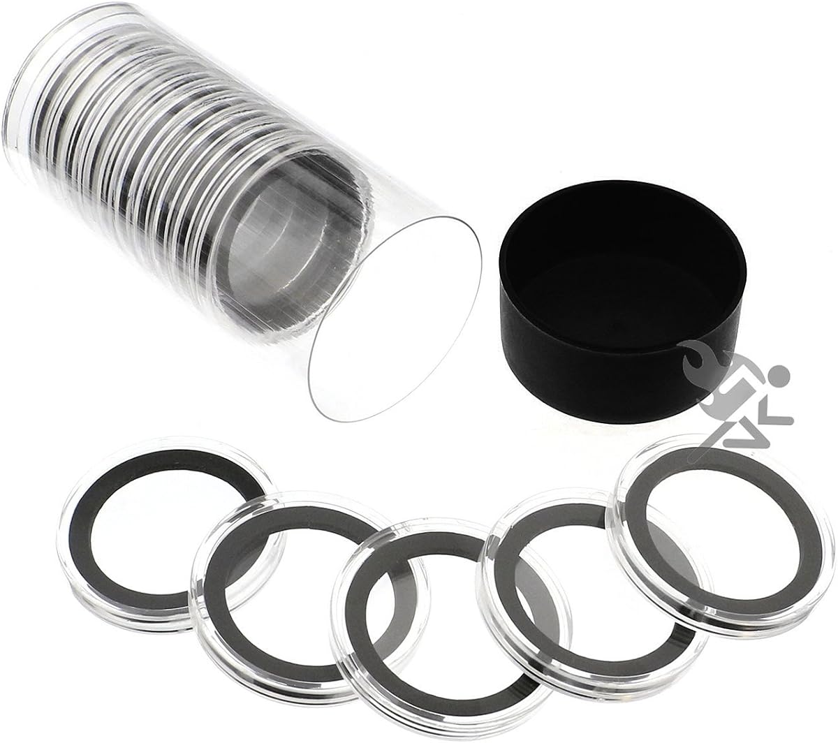 Cápsulas de anillo negro Air-Tite de 15 x 38 mm y tubo negro para oso polar de 1,5 oz | Se adapta a un oso polar plateado de $8 de 1,5 oz y una hoja de arce plateada de 1 oz. DI 38 mm x 3,96 mm, DE 53,79 mm.