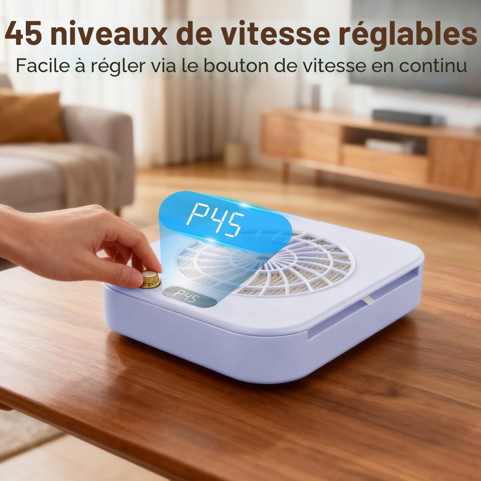 Aspirateur à Poussière pour Ongles Professionnel avec Aspiration Puissante 360°, 45 Niveaux de Vitesse & Filtre Réutilisable, 160CFM 4300RPM Extracteur de Poussière Silencieux