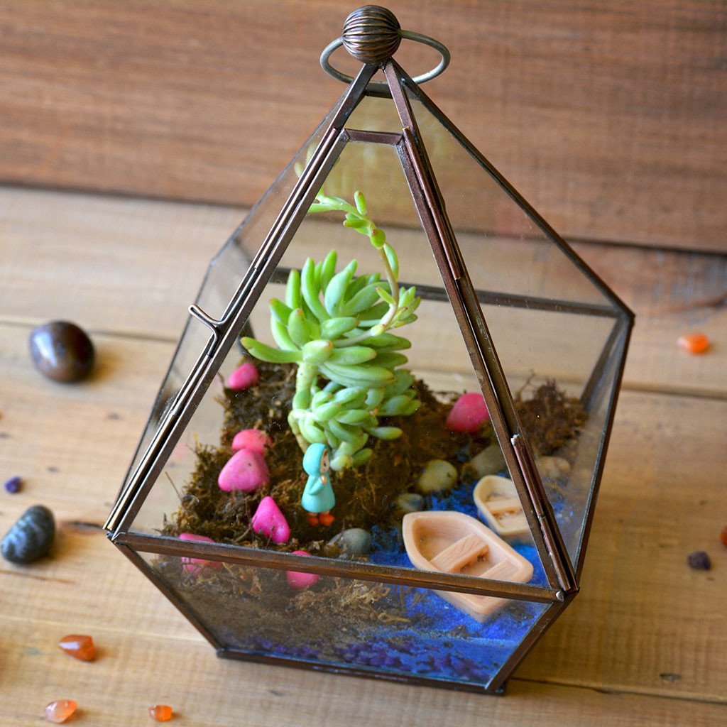myBageecha - The Jamaican Farewell Terrarium Kit Live Plant DIY Kit Miniature Boat Girl Home Decor Garden Glass-image-2