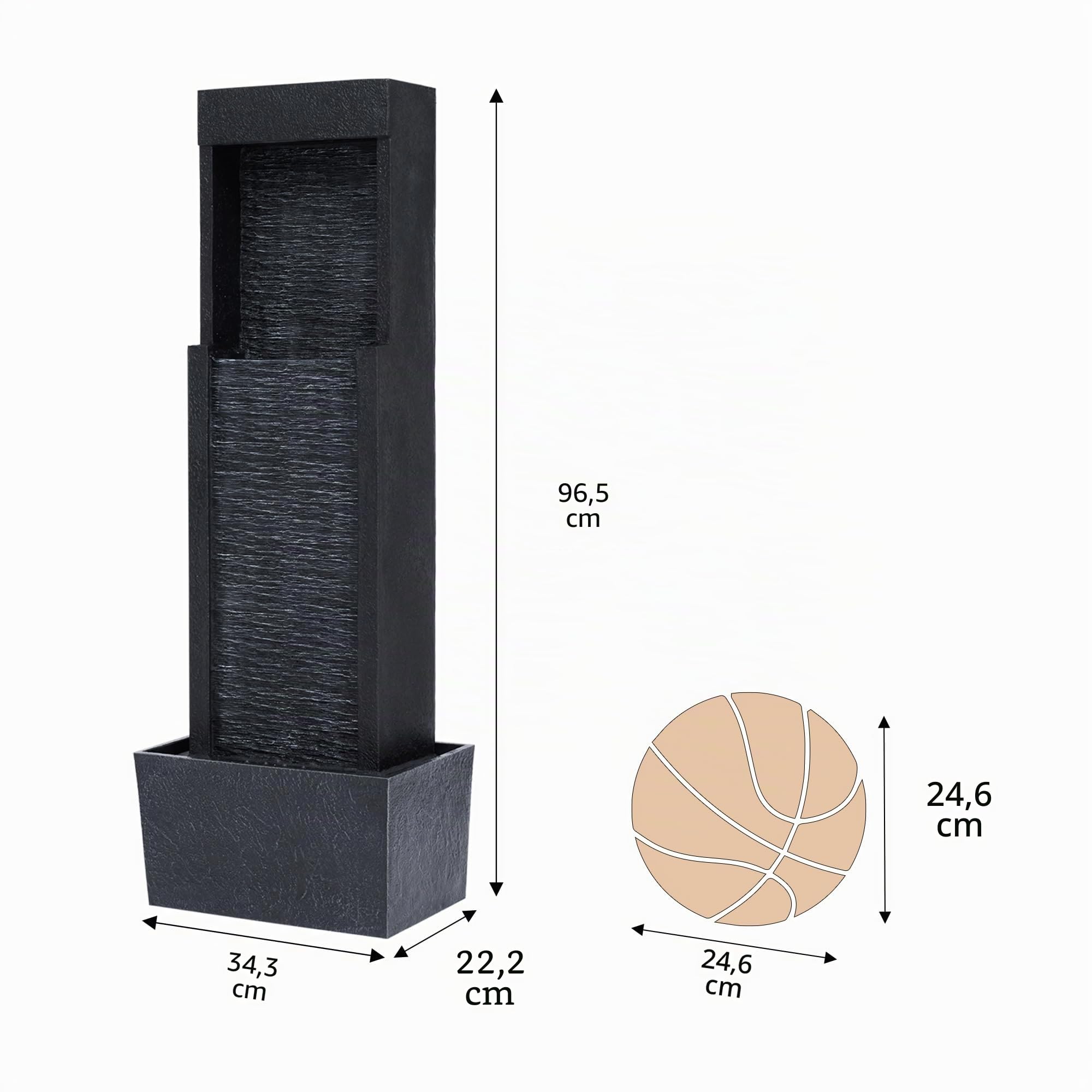 Fontaine extérieure Solaire Athena Teamson Home, Cascade Moderne avec éclairage LED, décoration Jardin, Noire