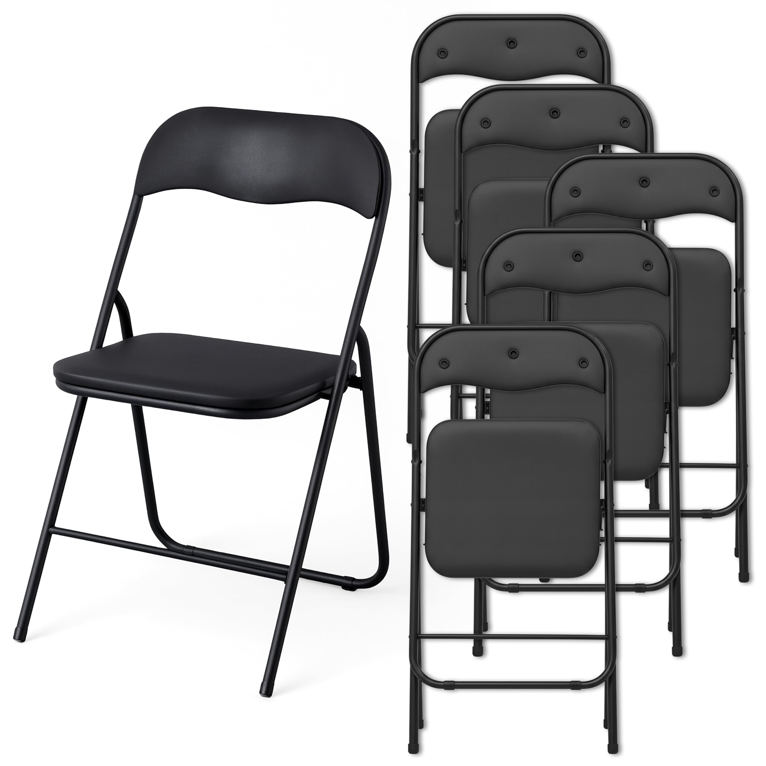 +gardenlife Set de 6 Sillas Plegables Negras | Estructura de Acero Reforzado, Asiento y Respaldo Acolchados | Exterior e Interior | Soporta 120Kg | Antideslizante | Ideal para Eventos Fiestas