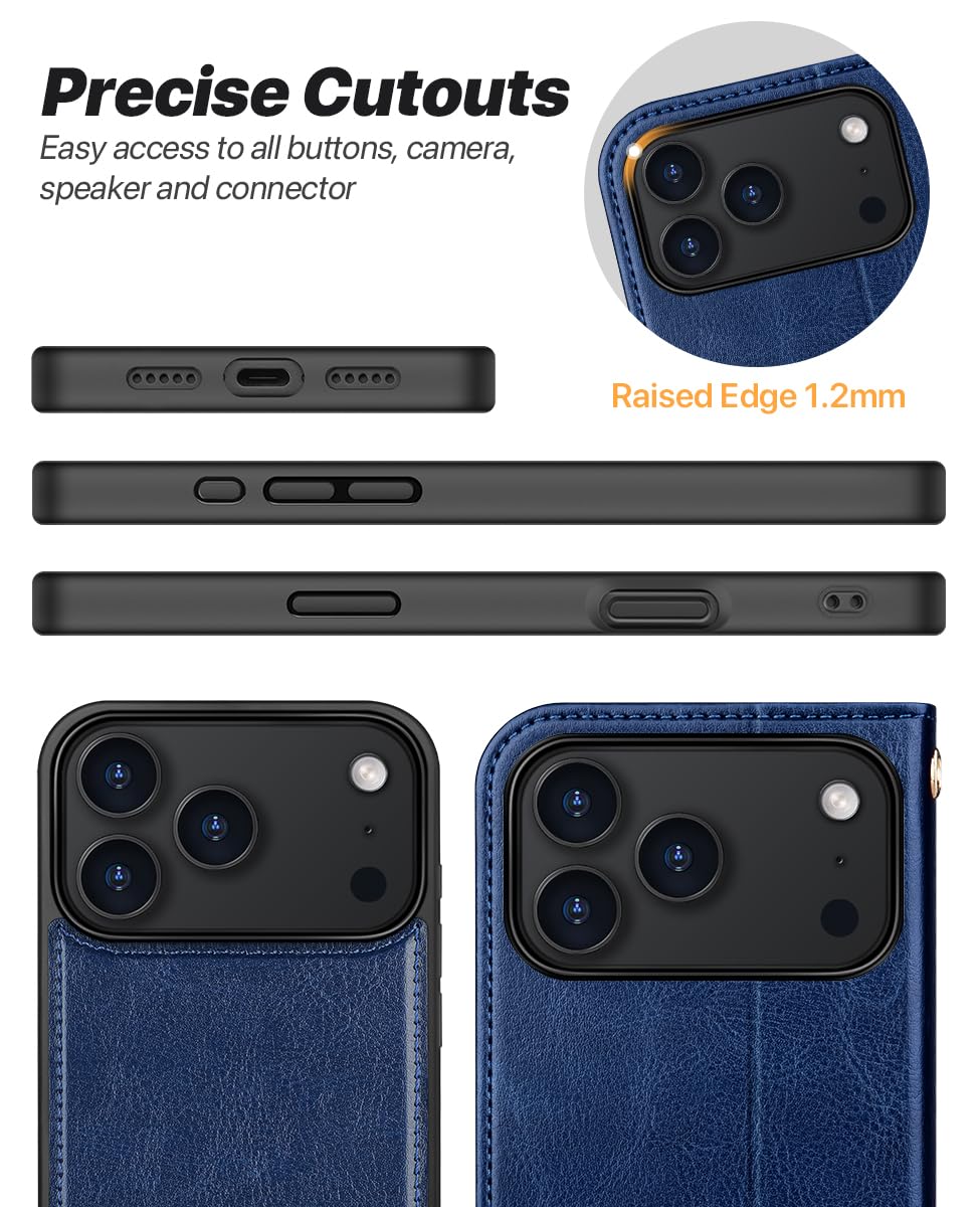 OCASE Coque pour iPhone 17 Pro Magnétique Détachable 2-en-1, PU Étui Portefeuille en Cuir avec RFID Blocage, Fentes pour Cartes, Protection Antichoc Housse pour iPhone 17 Pro (6,3’’, 2025) - Bleu