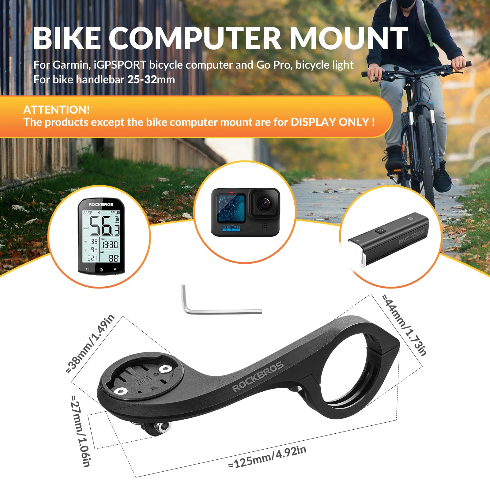 ROCKBROS Uchwyt na Komputer Rowerowy, Mocowanie GPS na Rower, Kompatybilne z Garmin i iGPSPORT, na Kierownicę Rowerową 32-35mm