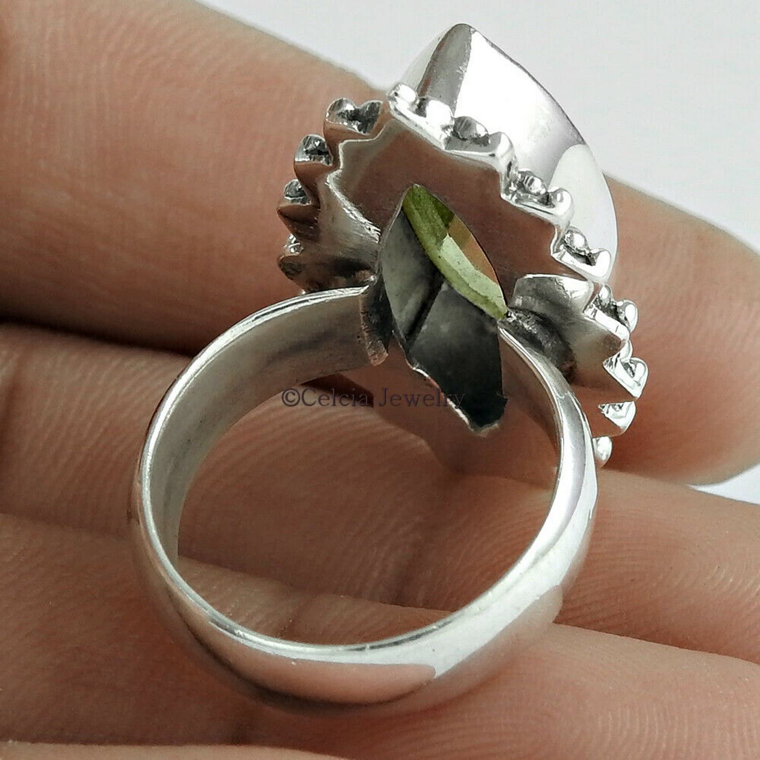 anillo boda con piedras preciosas genuinas de amatista verde, plata de ley 925 pura, anillo ansiedad, anillo declaración, anillo banda para mujer, joyería de diseñador hecha a mano para mujeres