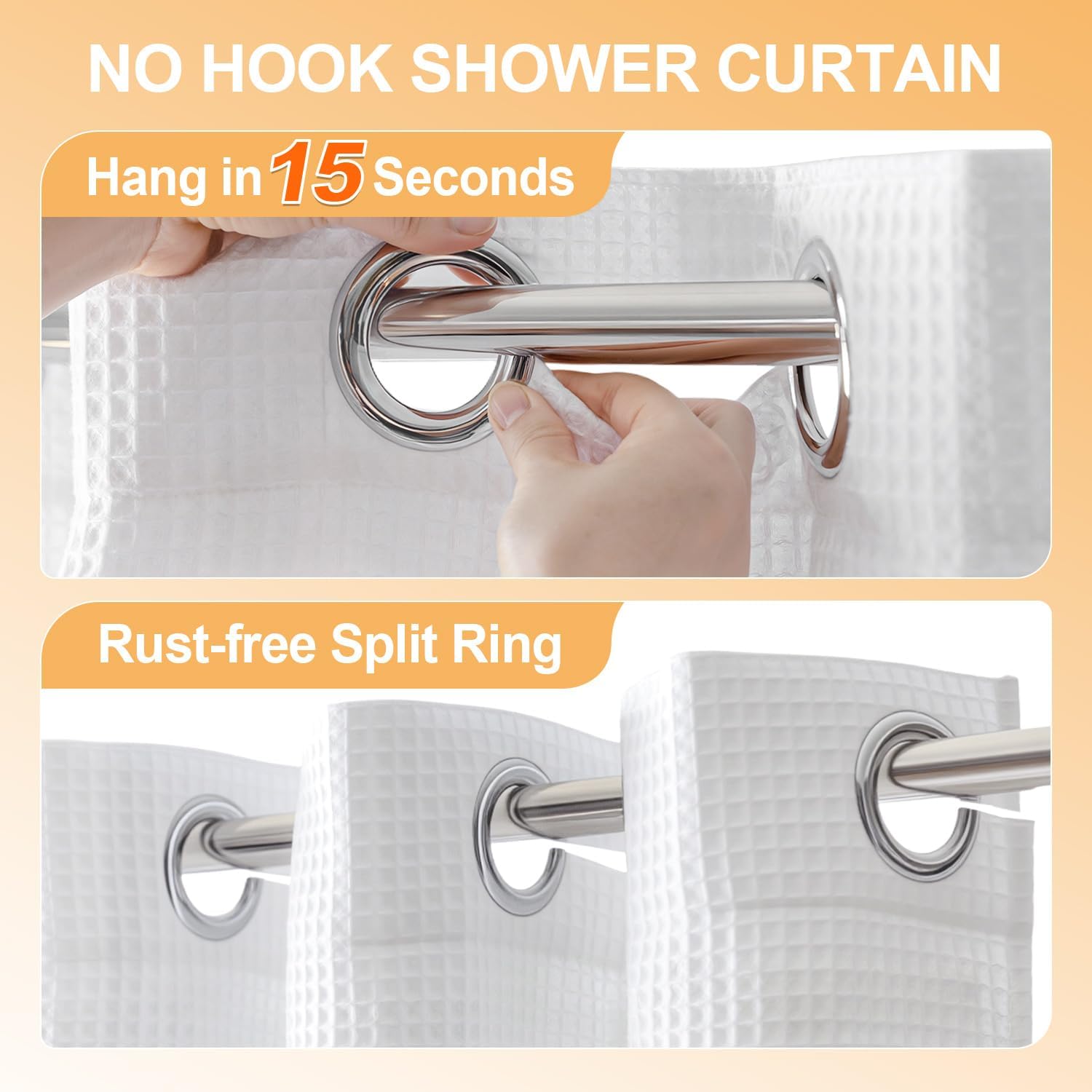River Dream Stall Cotton Blend No Hooks Needed Shower Curtain with Snap in Liner, Water Repellent, Hotel Grade (White, 36"x74")