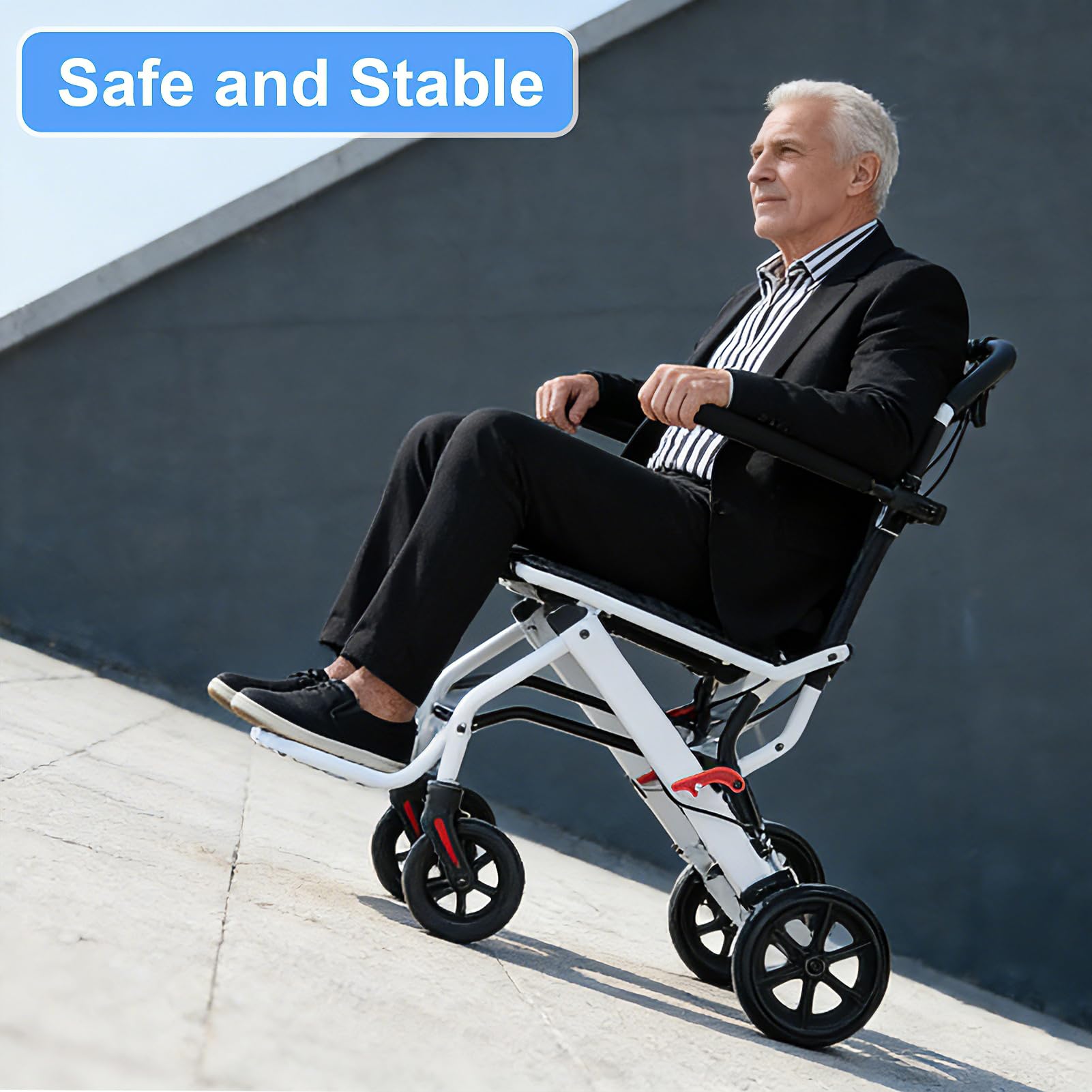 Silla de ruedas plegable ligera, sillas de ruedas para adultos, sillas de ruedas plegables para adultos con reposabrazos y reposapiés, para viajes en avión de ancianos