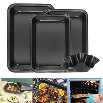 Acrux7 Nonstick Baking Pans Set of 4 Deep Baking Pans & Cake Bowl Set for Oven, Stackable Rectangular Baking Trays Rust Free Bakeware for Bread Turkey Roasting, 12