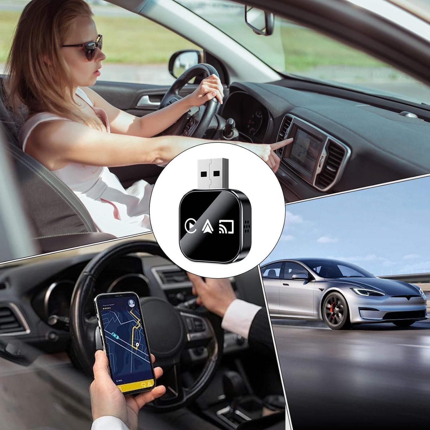 ELNas Adaptador CarPlay Inalámbrico para VW Volkswagen Atlas 2017 2018 2019 2020 2021 2022 2023 2024, Adaptador Inalámbrico CarPlay Plug Play Coches CarPlay,Silver