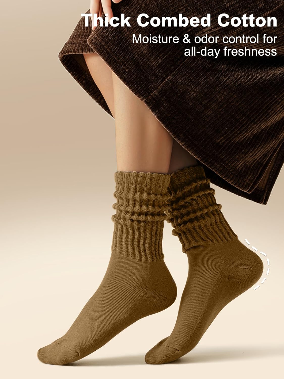 HAVE A TREE 3-6 Pack Women's Slouchy Crew Socks - White Cushioned Scrunch Boot Socks Size 5-11 - Image 3