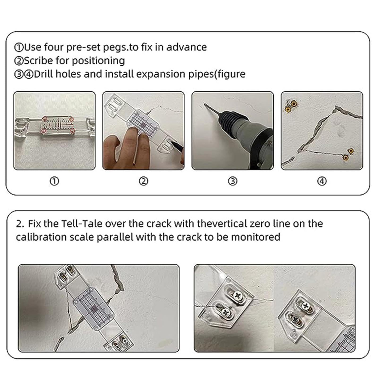 4 Pezzi Monitoraggio Crepe - Fessurimetro Per Superfici Piane - Monitor Del Calibro Di Crepa - Fessurimetro Da Parete Manuale | Per Monitoraggio Della Deformazione Della Parete E Delle Crepe