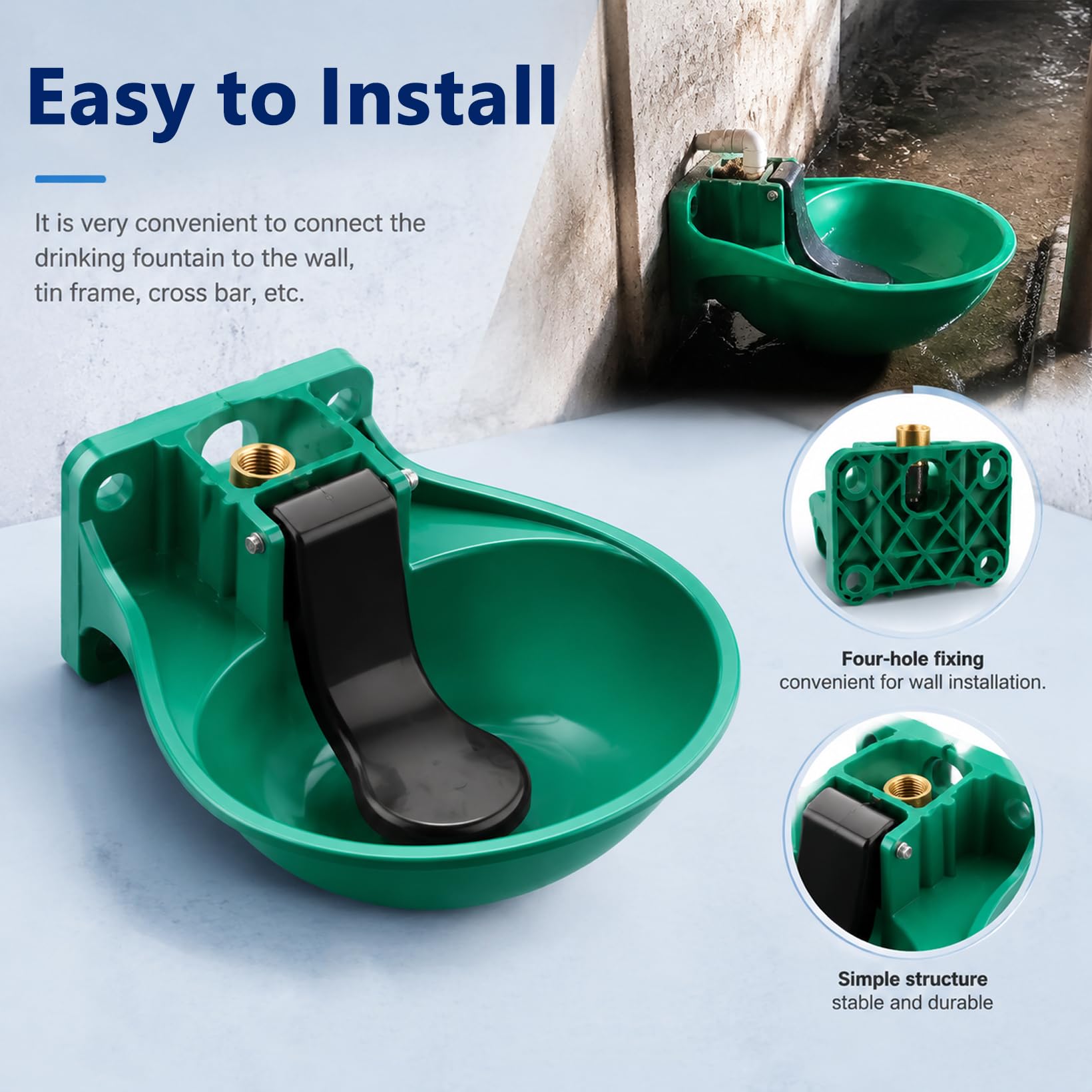 Abreuvoir cheval avec languette de pression + tuyau de 80 cm et adaptateur inclus - Abreuvoir pour chevaux - Distribution automatique de l'eau - Abreuvoir pour bovins, ânes et chevaux - Vert