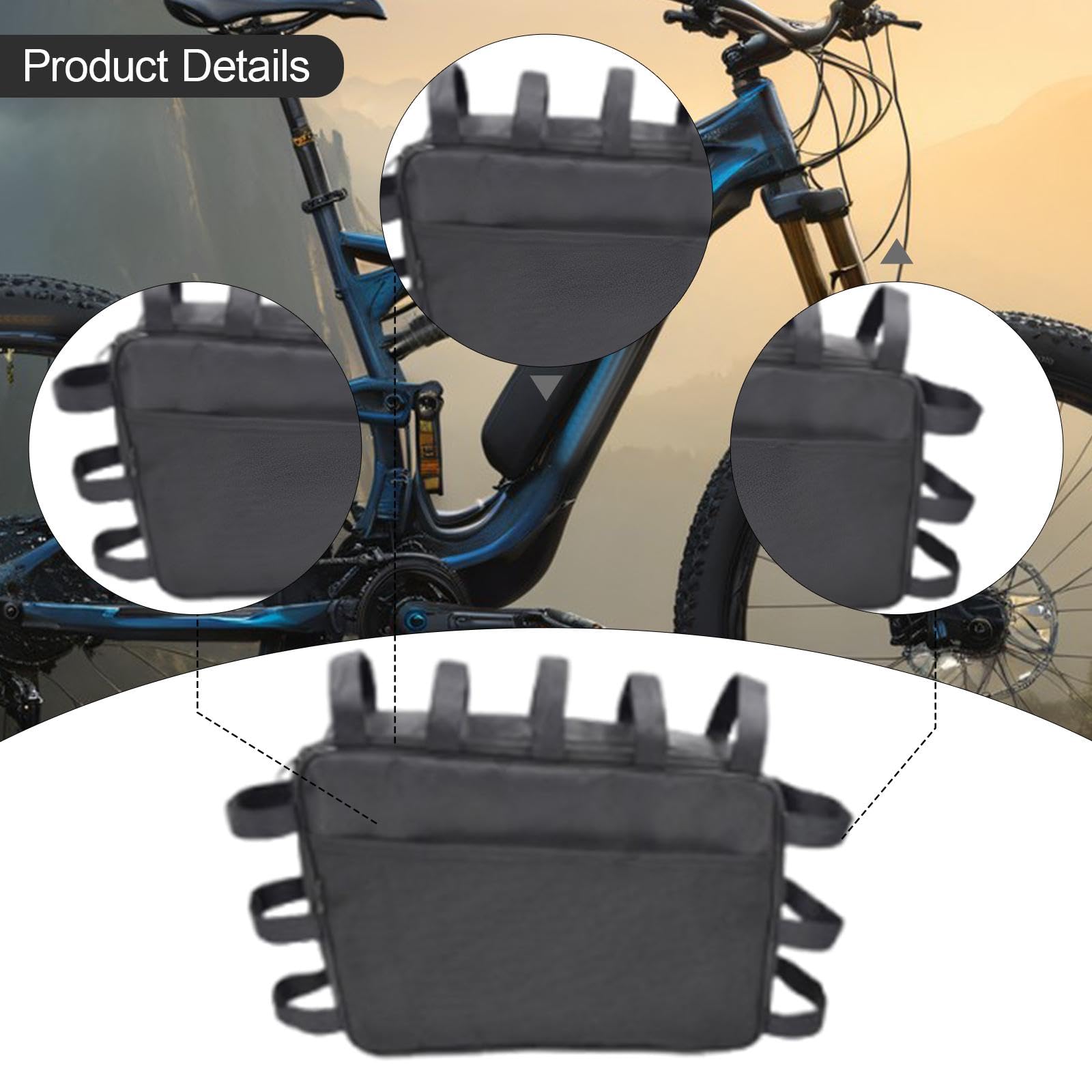 Bolsa para Cuadro de Bicicleta con Cierre Resistente al Agua Almacenamiento Multifuncional para Herramientas Y Accesorios Fabricada en Tejido Oxford
