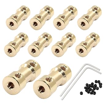 Hordion 10Pcs 3mm to 3mm Brass Shaft Coupling Joint Connector Shaft Coupler