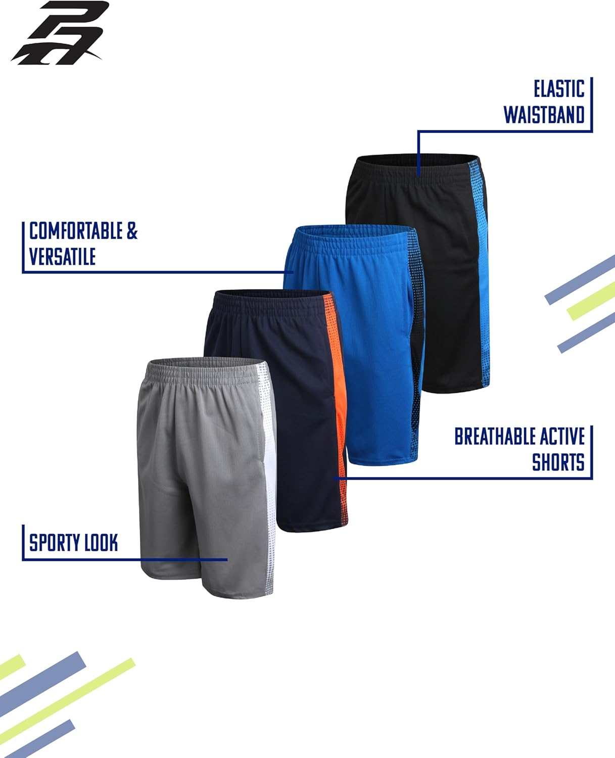 Pro Athlete Boys Basketball Shorts - 4 Pack Athletic Gym Shorts with Elastic Waistband & Zipper Pockets for Workout & Running - Image 3