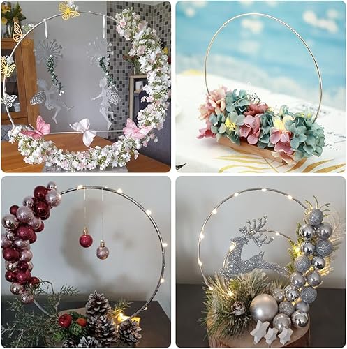 Miniatura 2 de Paquete de 12 aros florales con soporte y luces LED de 14 pulgadas, anillos de metal para centros de mesa, decoración de mesa, manualidades, anillos
