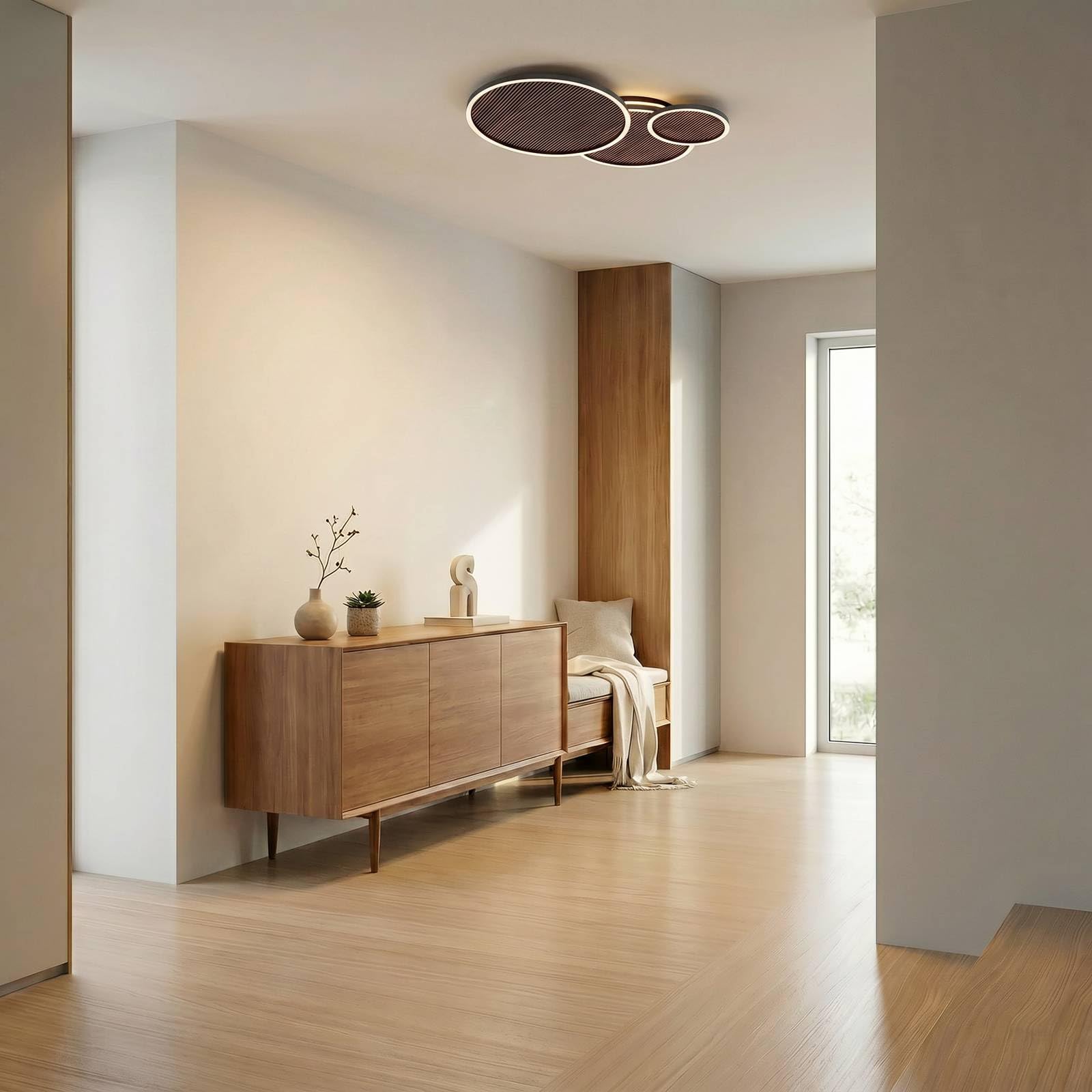 Lucande Bombillas LED lámpara de techo en negro, madera, plafón