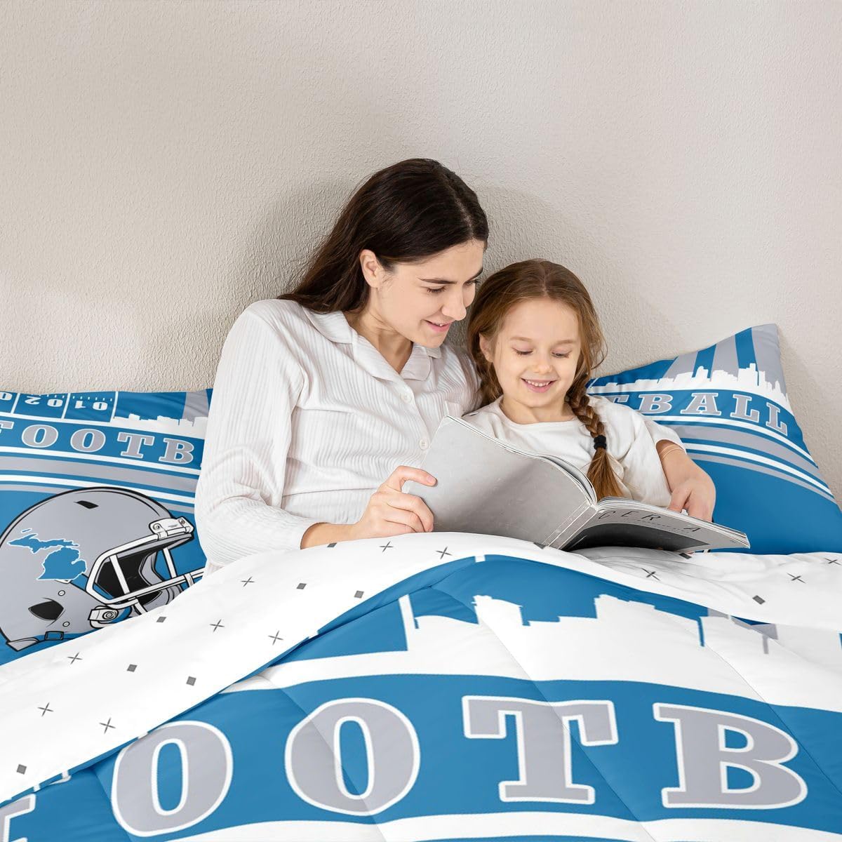 Erosebridal Queen Comforter Set Gridiron Theme Bedding, 3D Sports Helmet Bedding Comforters & Sets for Kids Boys Football Seasonal Color Blue Stripes Duvet Insert with 2 Pillowcases