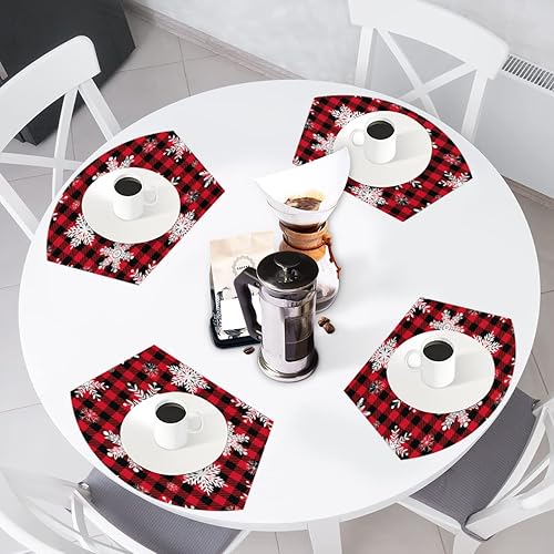 Miniatura 6 de Juego de 4 manteles individuales para mesa redonda, diseño de copos de nieve, con forma de cuña, con centro de mesa, lavables, resistentes al calor,