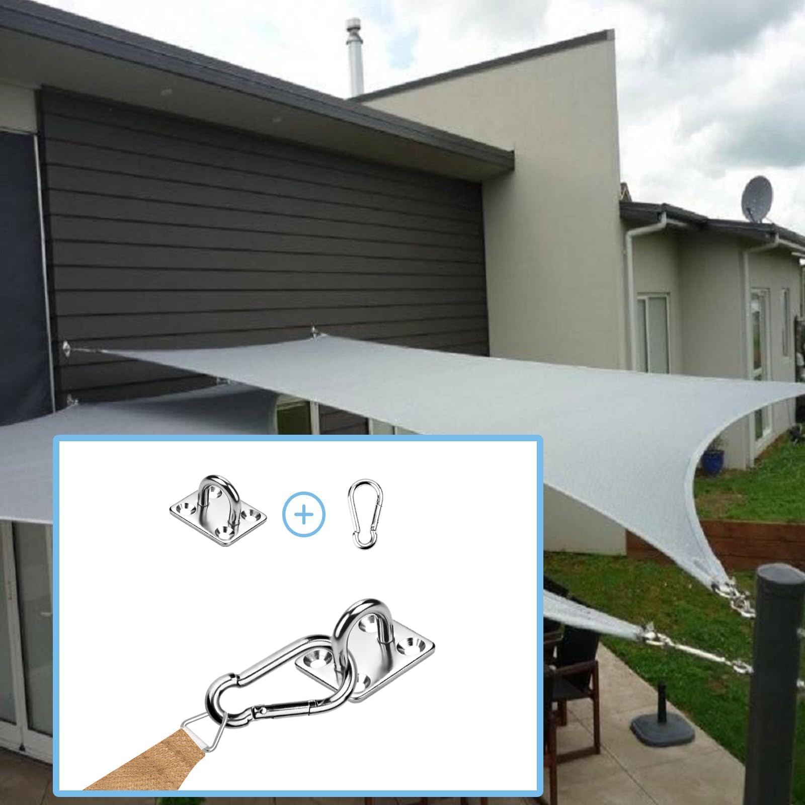 SWTYExt Anclajes Toldo M5 Mosquetón de Acero y Placa de Ojo de Acero Inoxidable con Fijación Alcayatas Pared Ganchos de Techo para Silla Colgante Hamaca Yoga Columpio