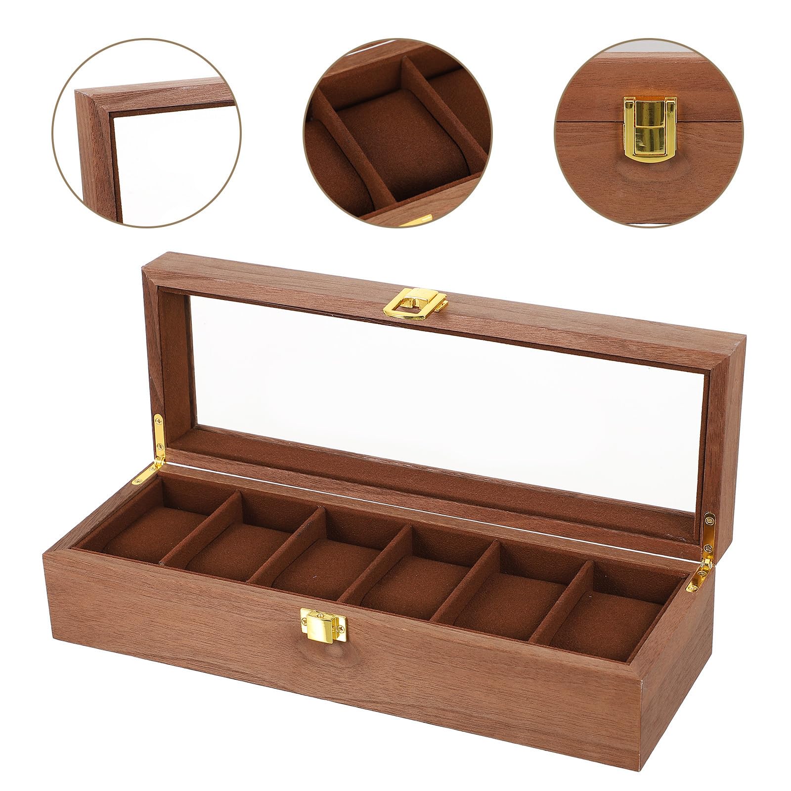 Vintage und Einfach zu Tragen zur Aufbewahrung und Präsentation Uhrenaufbewahrungsbox mit 6 Fächern Eleganter Uhren Displaybox für Uhren und Schmuck