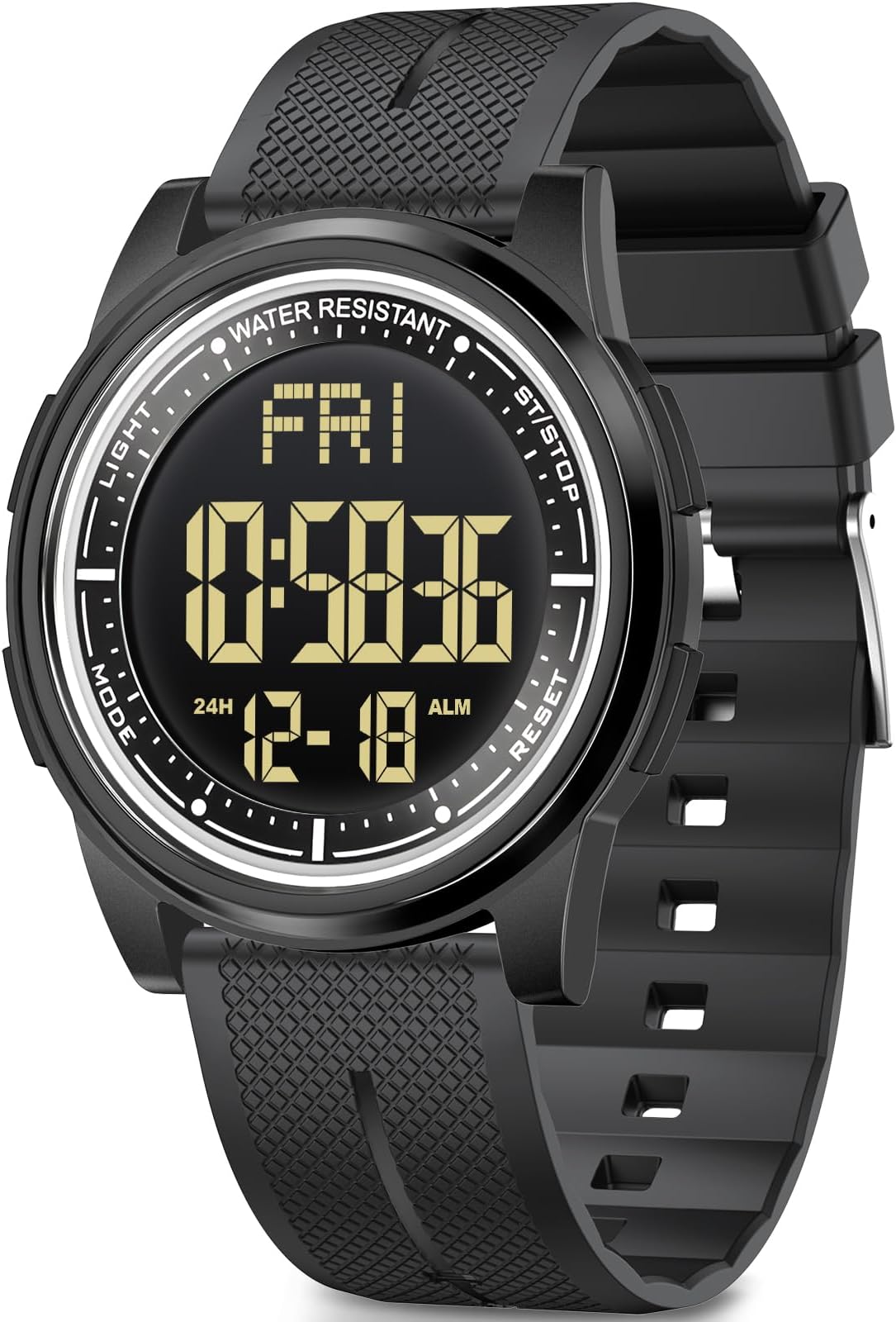 Digital Watch for Men Women, 50M Waterproof, Ultra-Thin & Lightweight, 44mm Silicone Sports Watch with Alarm, Stopwatch, Countdown, Ideal for Gym, Running, School, Daily Wear