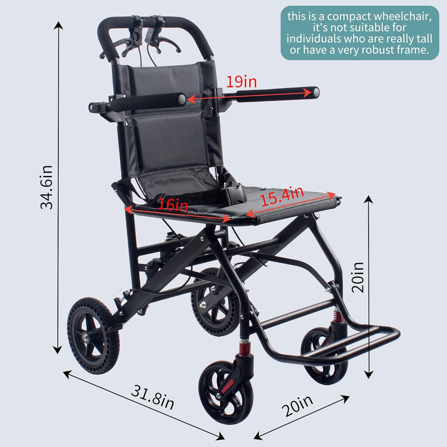 compact ultra-lightweight portable transport wheelchair foldable travel wheelchairs with handbrake for adults and seniors?black?