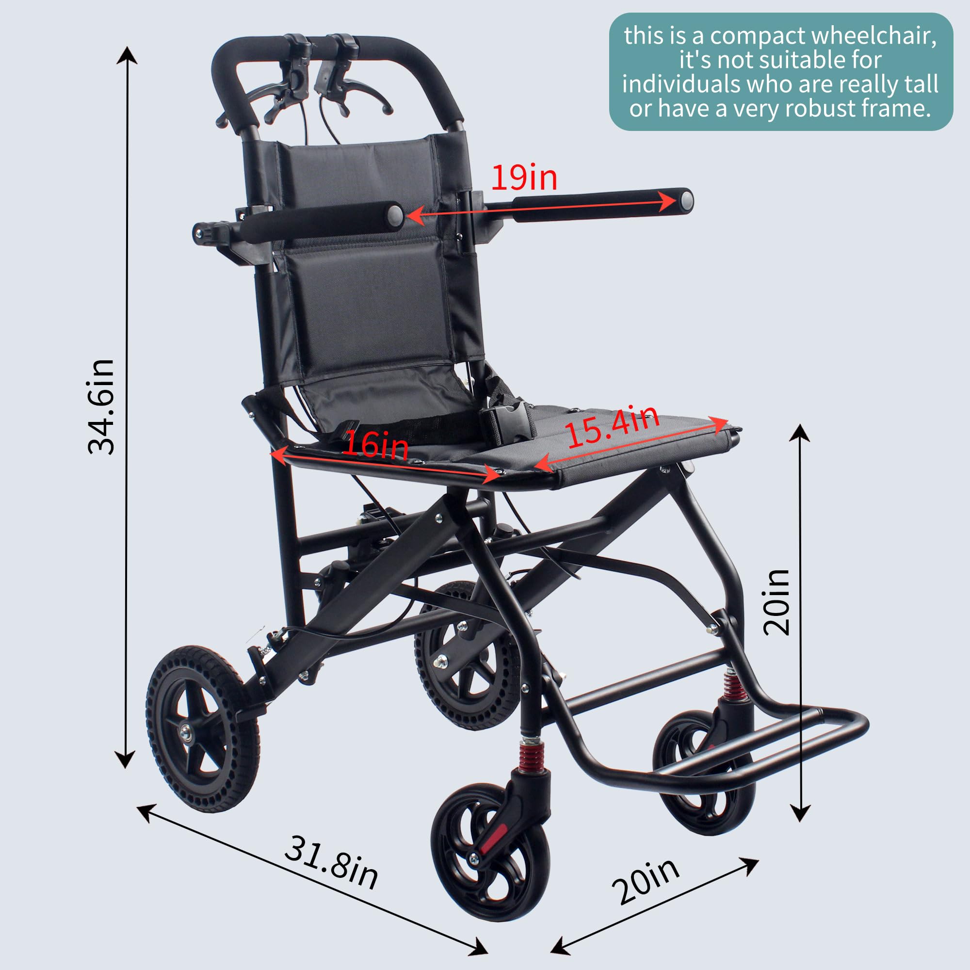 Condition photo showing New/Like New for compact ultra-lightweight portable transport wheelchair foldable travel wheelchairs with handbrake for adults and seniors-black