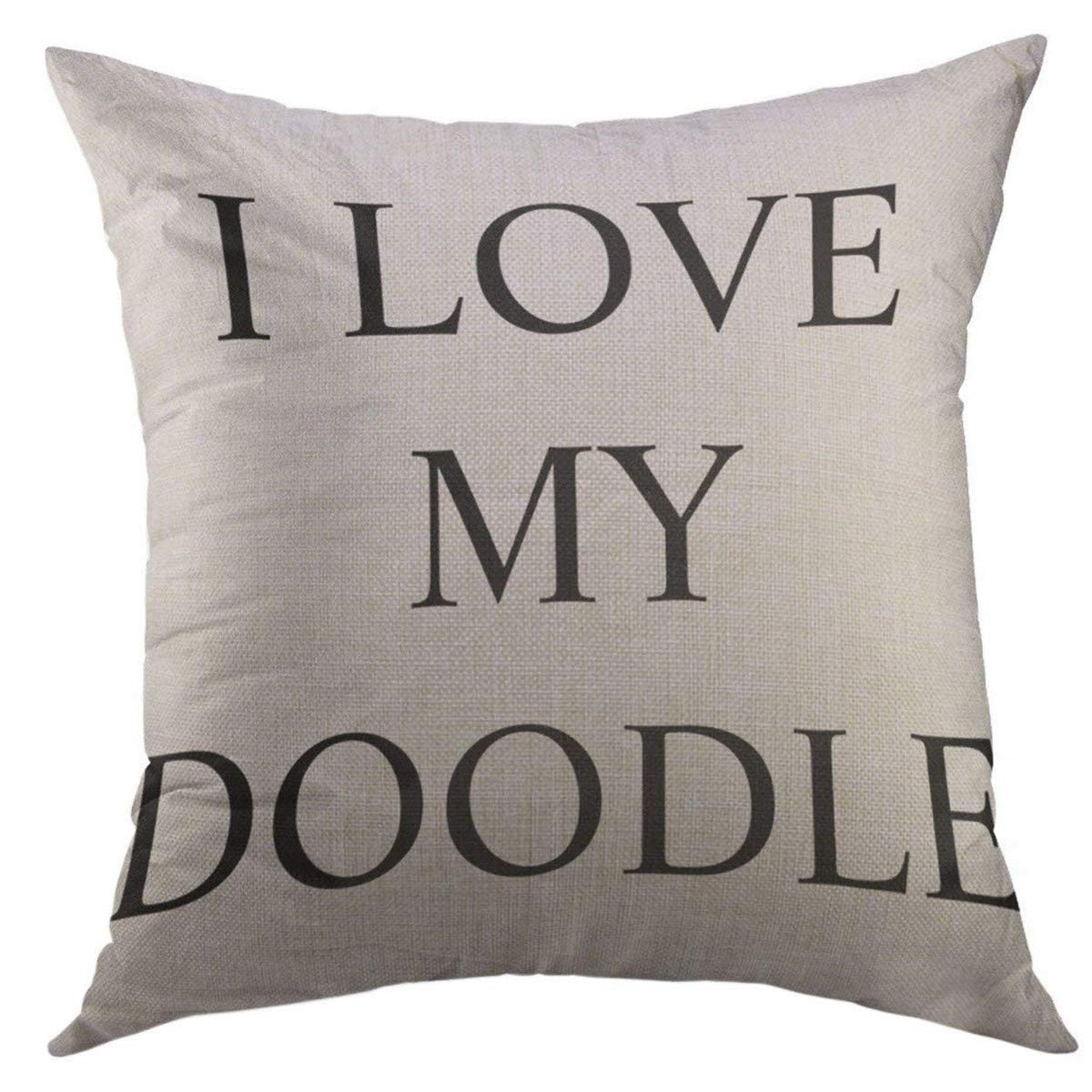 Mugod Decorative Throw Pillow Cover for Couch Sofa,Labradoodle I Love Doodle Labra Golden Dog Goldendoodle Home Decor Pillow Case 18x18 Inch