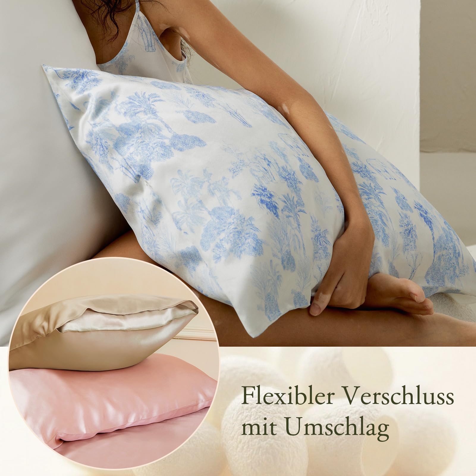 LILYSILK 100% 19MM Maulbeerseide Kissenbezug mit Umschlagverschluss superweiche Kissenhülle für besseren Schlaf und Haarpflege(La Terra Muster，40x80cm)
