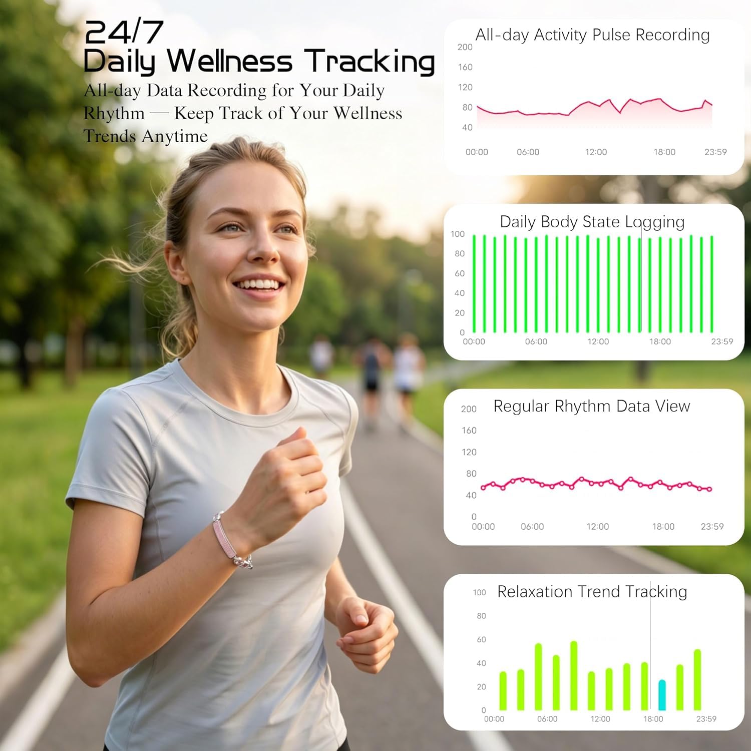 Braccialetto intelligente 2 in 1 con cristalli intarsiati per donne, braccialetto fitness tracker con frequenza cardiaca, monitoraggio del sonno e del ciclo, impermeabile IP68, cinturini