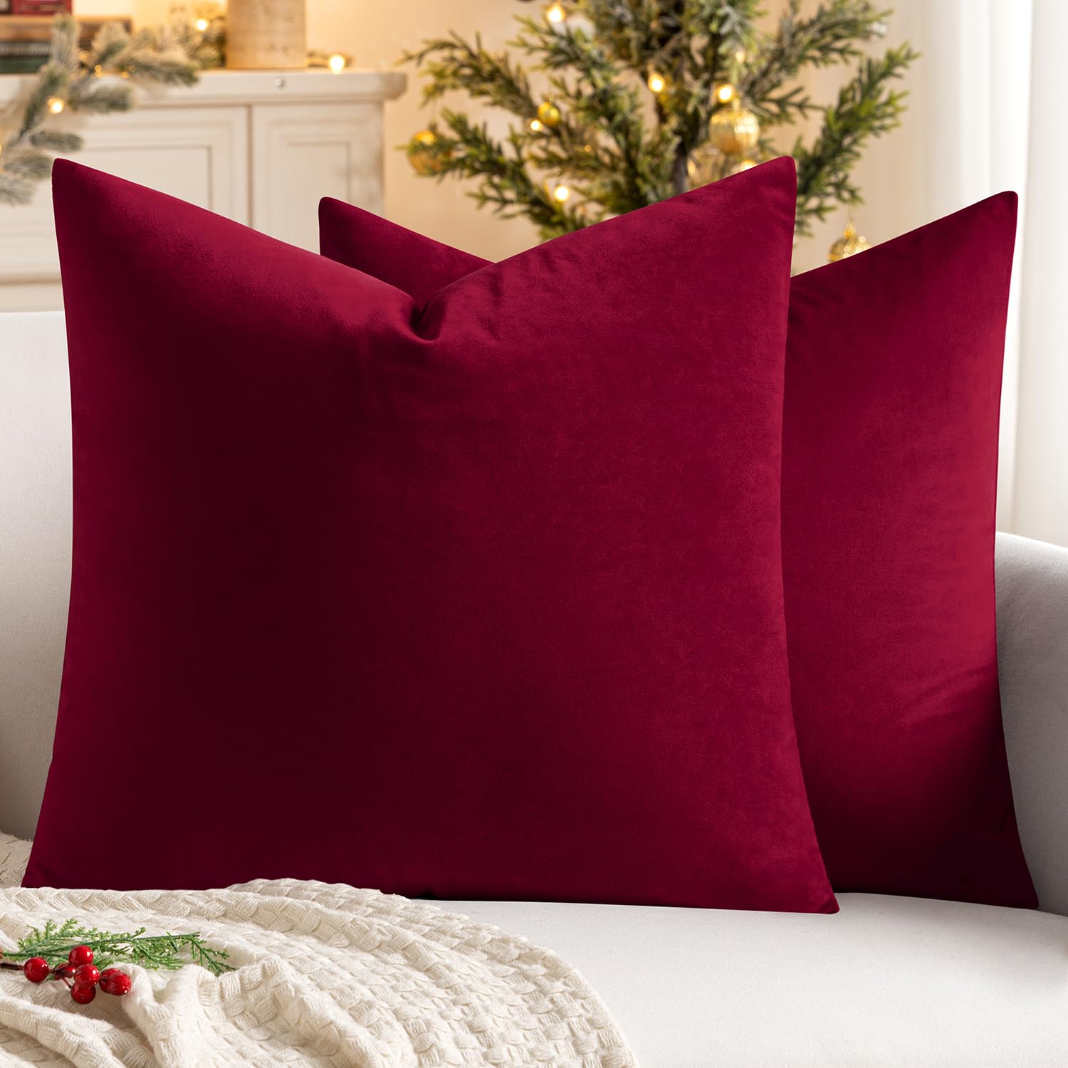 Housses De Coussin 40x60 Cm Housse Coussin Rouge Lot De 2, Noël Coussin Canape Coussin Decoratif Taies D'Oreillers Coussin Canapé Double Face Housses Coussin Pour Maison Jardin Decoration Salo,Q656