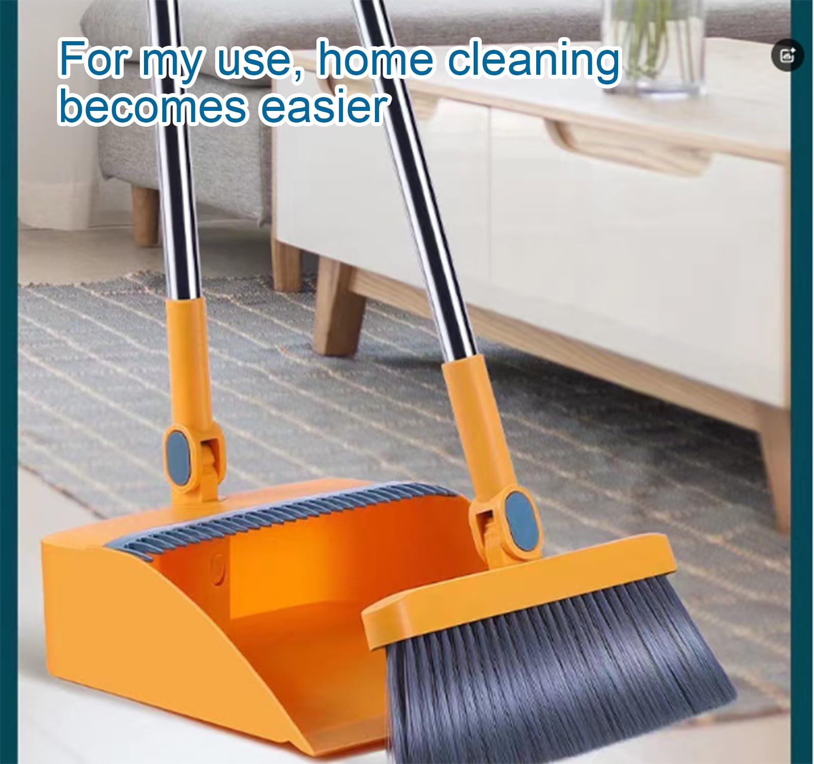 Escoba Plegable y Dustpan Set - Ahorro de Espacio Kit de Limpieza con cerdas Suaves, diseño antiestático para el Pelo de la Mascota y Pisos Duros,D