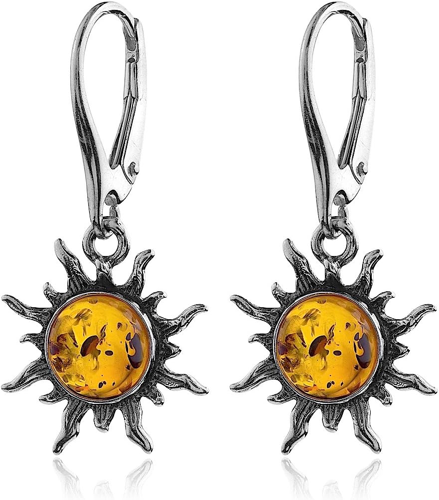 Ian and Valeri Co. Amber Sterling Silver Flaming Sun Leverback Earrings