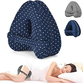 Twshiny Almohada de rodilla para dormir de lado, almohada de alineación de piernas de espuma viscoelástica con correas ajustables, soporte de cadera para aliviar el dolor de piernas y rodilla (azul)