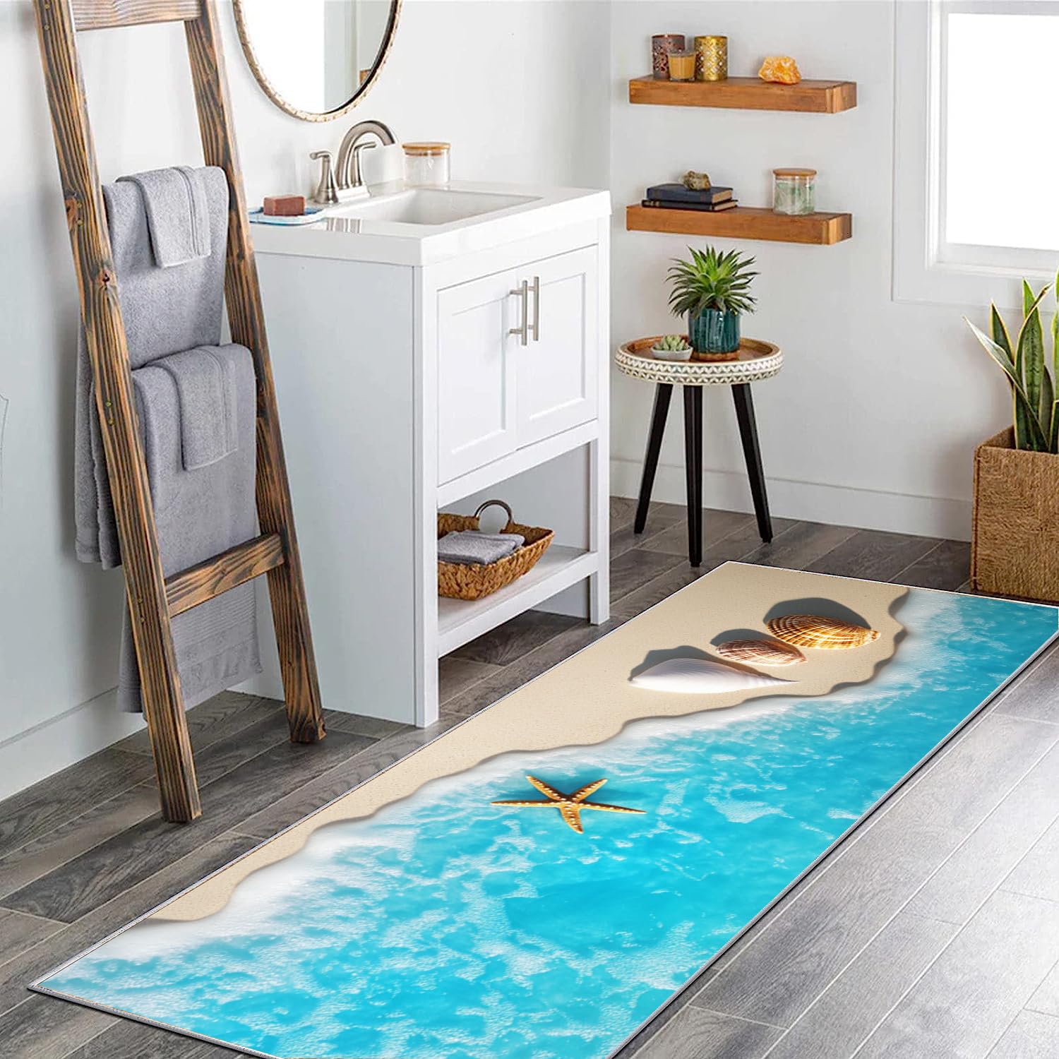 Tapis de Cuisine Antidérapant et Absorbant, Motif Océan Bleu 3D, 60 x 180 cm, Lavable en Machine - Idéal pour Devant l'Évier, Couloir, Salon, Chambre