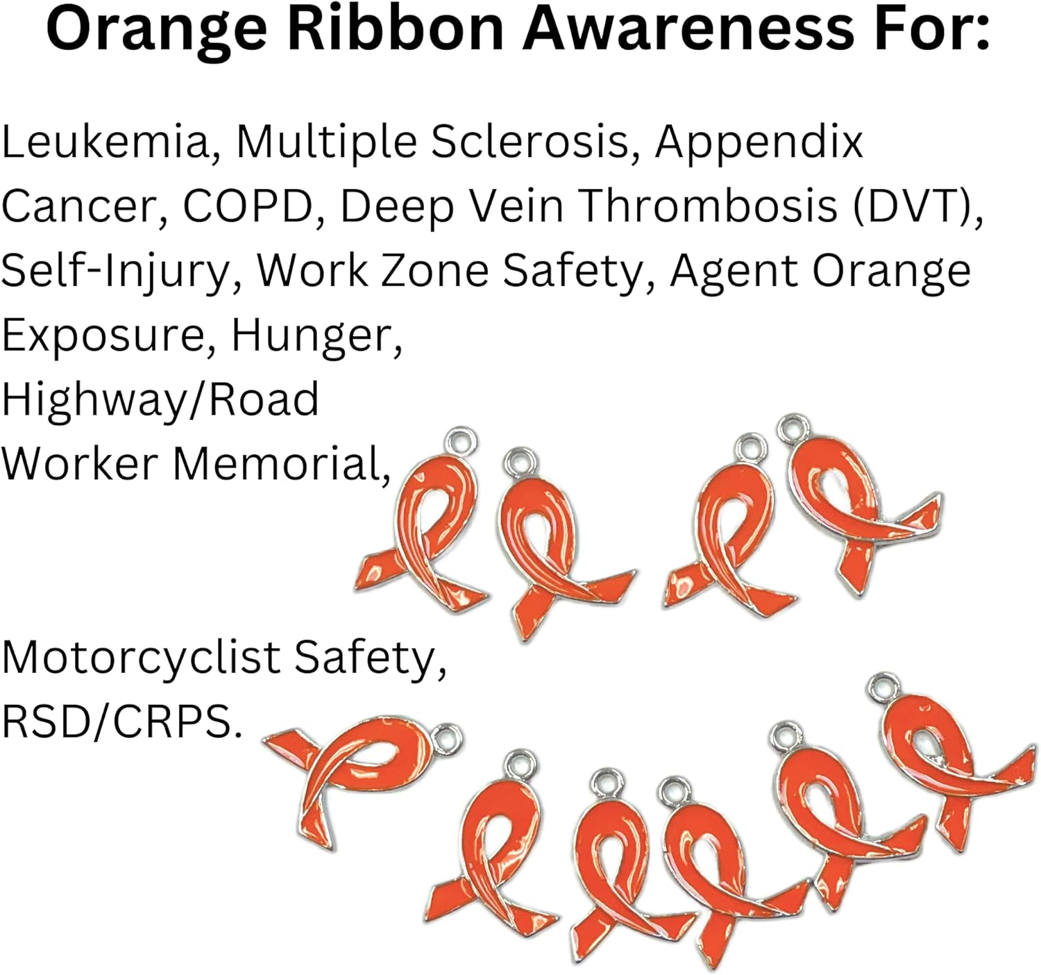 Ribbon Charms For Jewelry Making, Orange Ribbon Kidney Cancer Awareness Charms Bulk, Gift For Beader, DIY Craft Supplies, 21x15mm, 10 pcs - Image 8