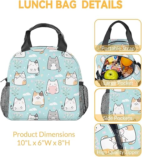 Miniatura 3 de Lonchera para gatos para niños, pequeñas bolsas de almuerzo aisladas, bonita lonchera reutilizable para mujeres, bolsas de almuerzo congelables