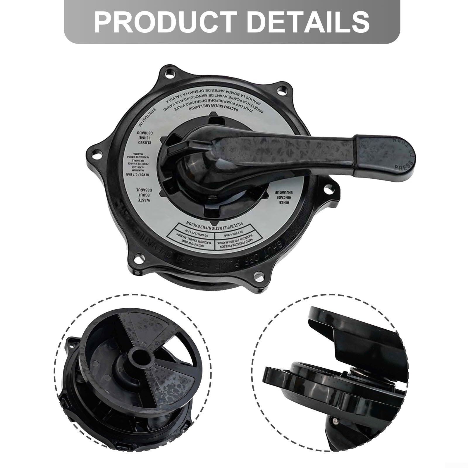 Spx0710xba17 Ricambio Tappo Chiave Maniglia Kit con Guarnizione per Sp0710 Sp0710x Sp0711 Sp0712 Multiport Filtro A Sabbia Valvole Nero ABS Costruzione