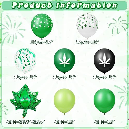 Miniatura 2 de 72 globos de marihuana con 420 hojas de marihuana para decoración de fiesta, suministros de malas hierbas, hojas de látex, globos de papel de