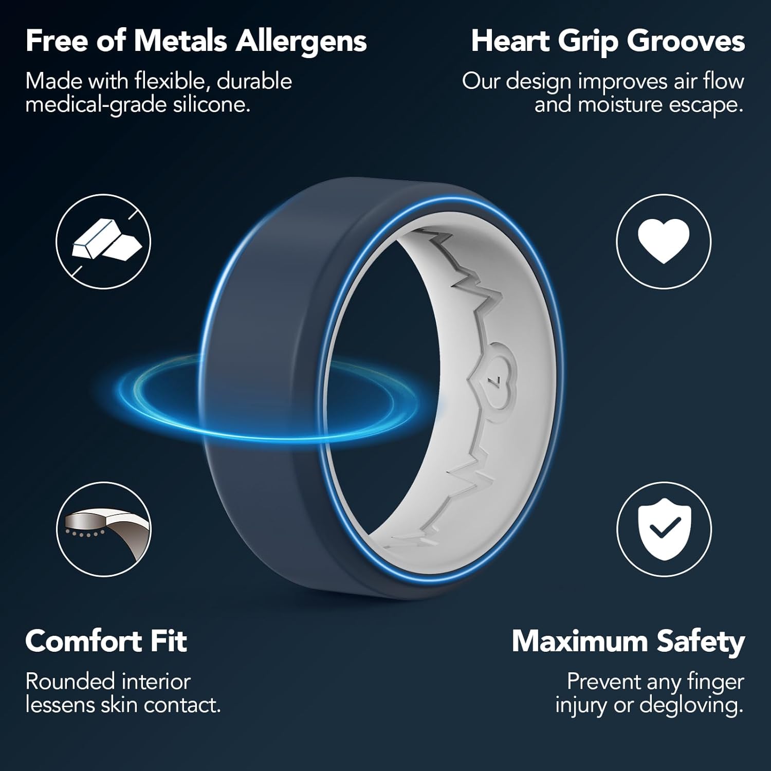 King Will Men's Silicone Wedding Bands, 8mm Comfort Fit with Unique Inner Groove Design, Rubber Engagement Rings for Daily Wear and Activities - 1/4 Variety Multipack - Image 3