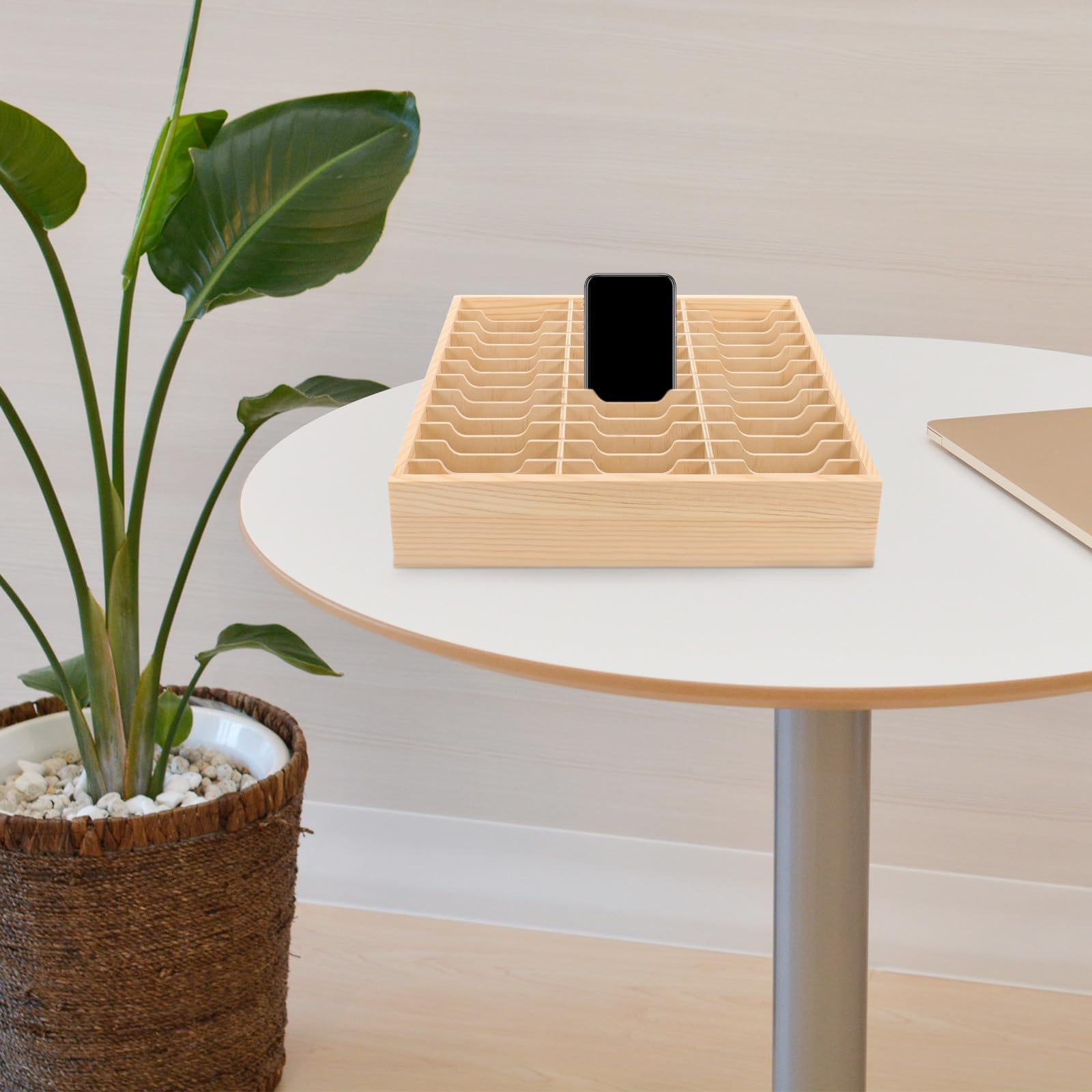 Abaodam Scatola Portaoggetti in Legno Organizer da Tavolo Supporto per Cellulare da Scrivania Contenitore da Scrivania Scomparti Multipli Accessori per Casa