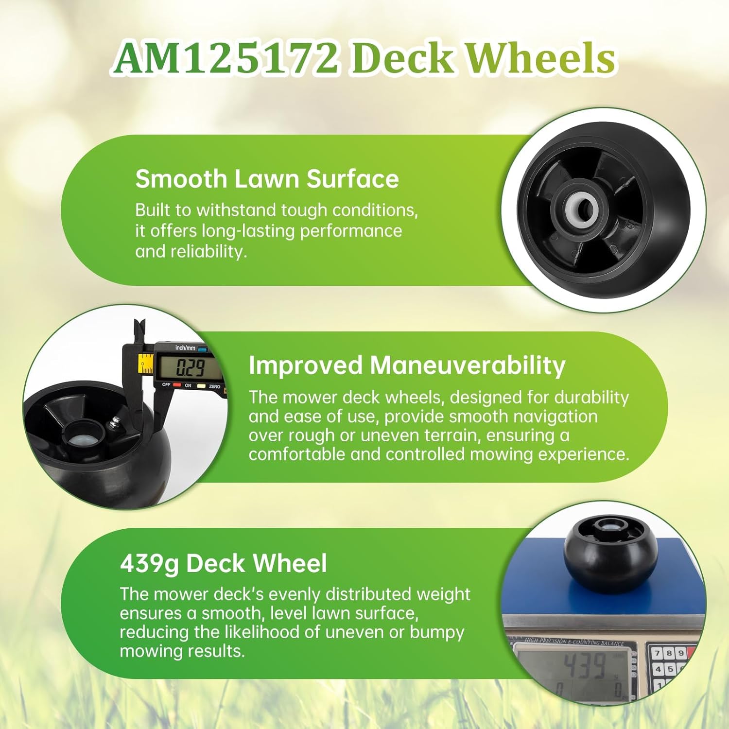 6 Pack Deck Wheels Kit AM125172 Compatible with John Dee re 48" 54" 60" 62" 72" Deck Mowers, Gauge Wheels Compatible with JD 240 245 260 325 GX325 F725 Lawnmowers, Replace AM124706 210-300