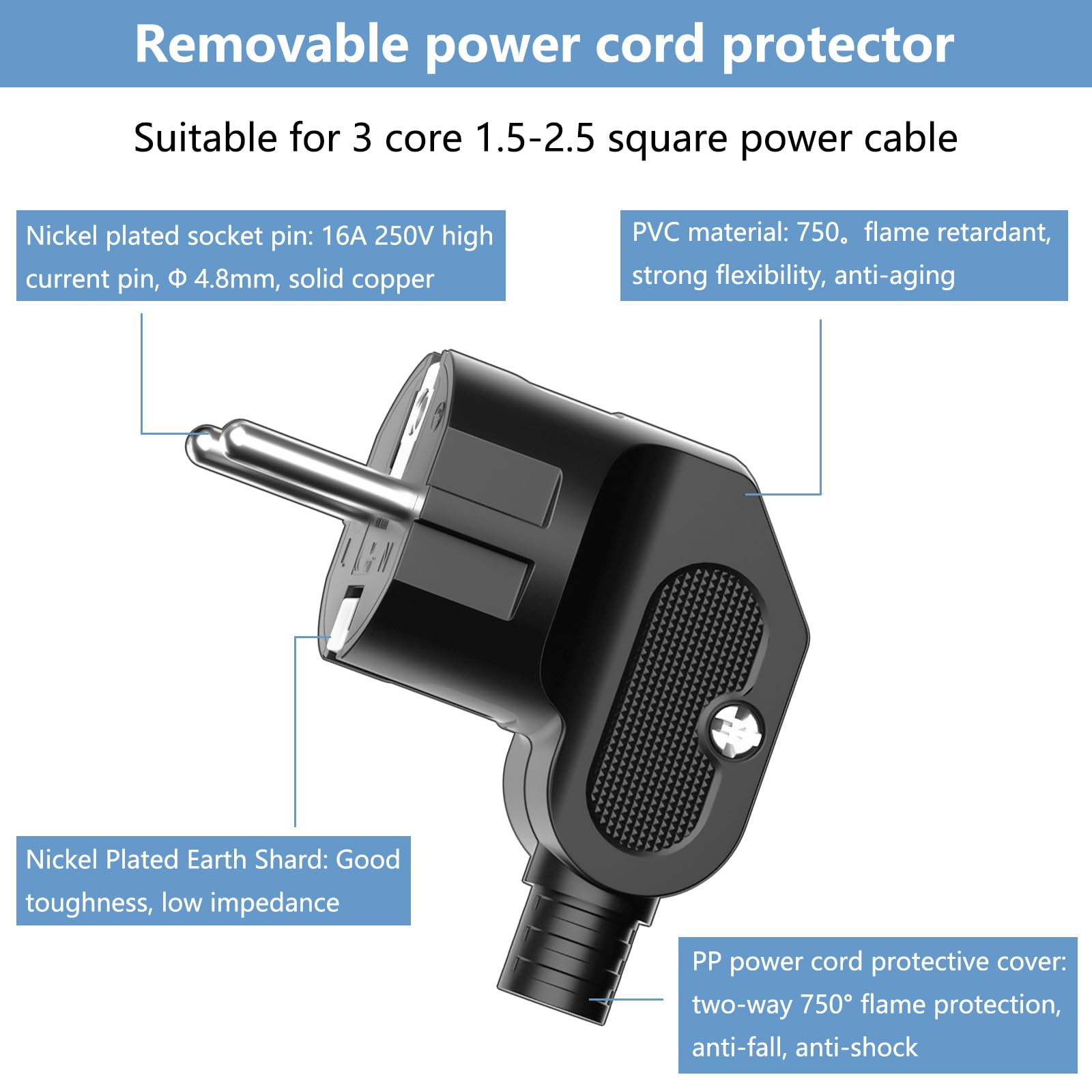 Obllemn 3 Pièces Fiches Schuko Prise Electrique Male 250V