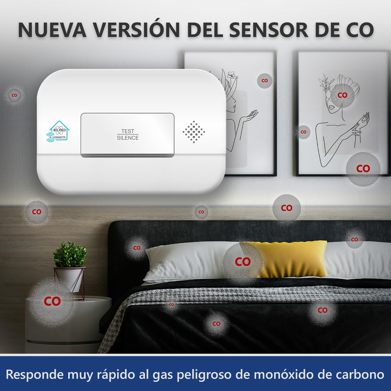 ELRO FC4902R | Detector de Monóxido de Carbono Interconectable Inalámbricamente | Sensor de 10 Años | Cumple con la Norma Europea EN50291 | Blanco | 1 Unidad