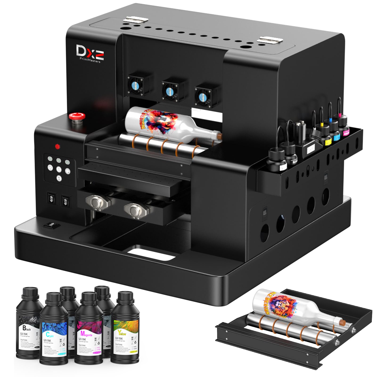 DXZ A4 L805 UV Flatbed Printer - Varnish with Rotary UV Ink for Acrylic, Metal, Leather, Golf, Bottle, Phone Case and More,2-Year Ink Included (